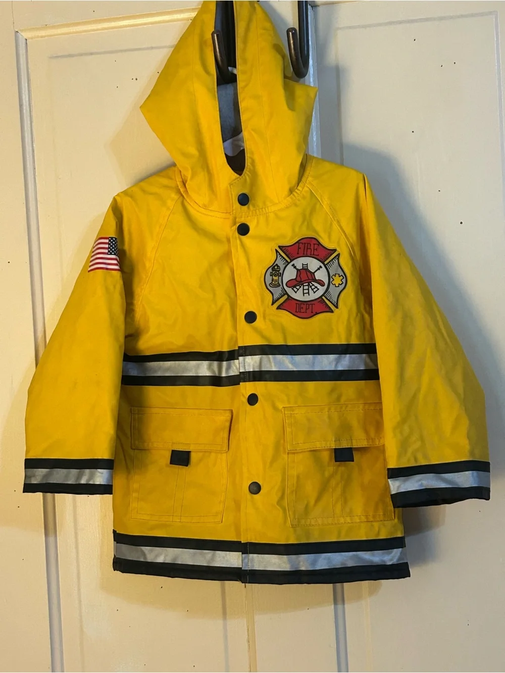 Kids Yellow Firefighter Raincoat with Reflective Stripes 3T